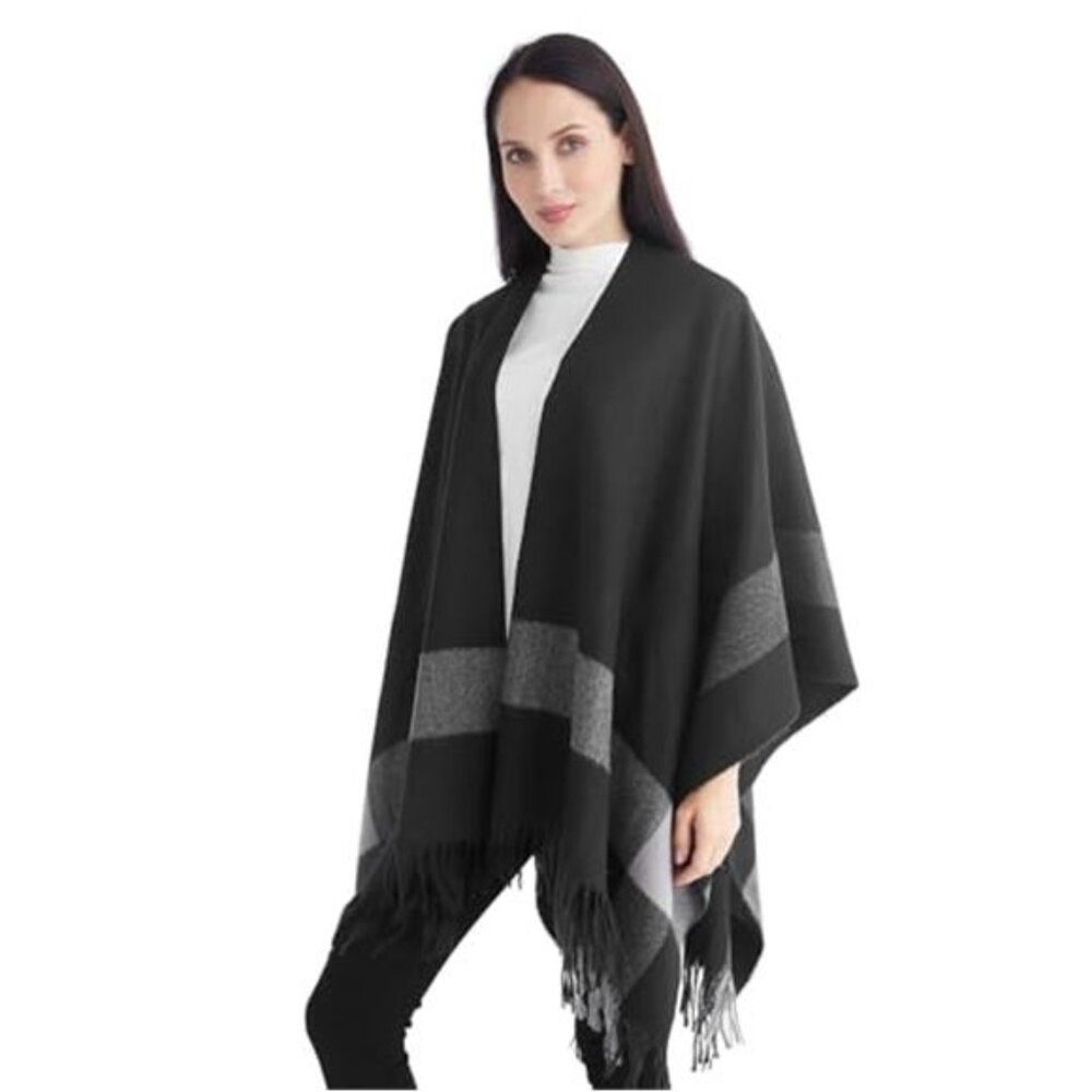 Women Poncho Shawl Wrap Soft Warm Open Front Cape Sweater Travel Fall Winter